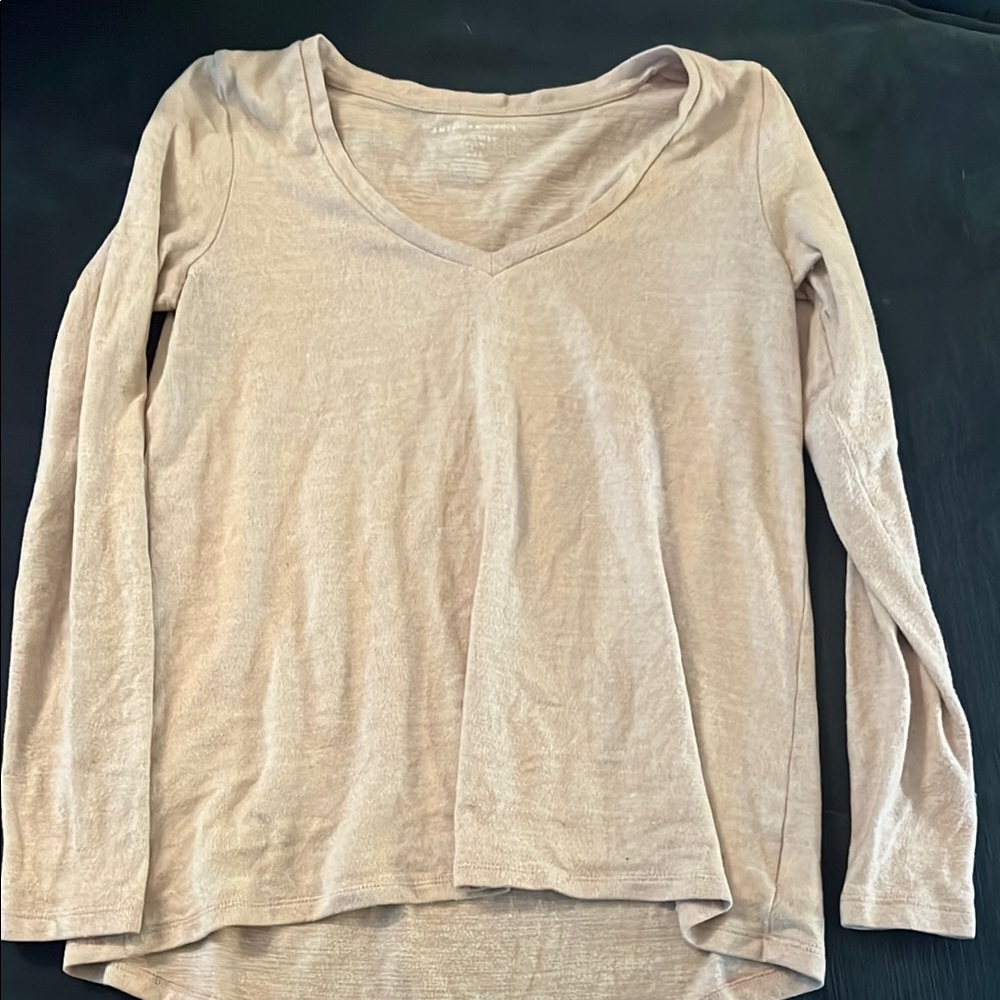 American Eagle Outfitters Light Pink Asymmetrical Long Sleeve Top